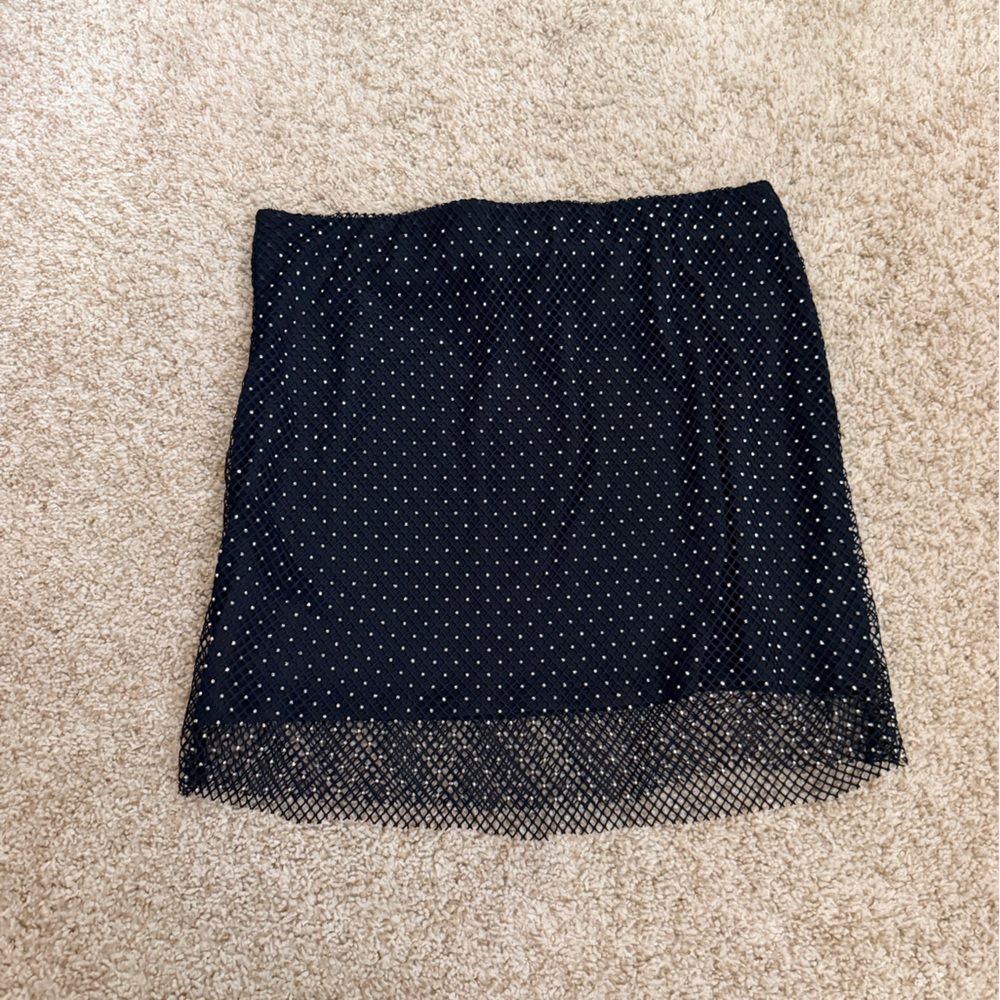 Sincerely Jules Black Mini Skirt with Bedazzled Mesh - Picture 2 of 4
